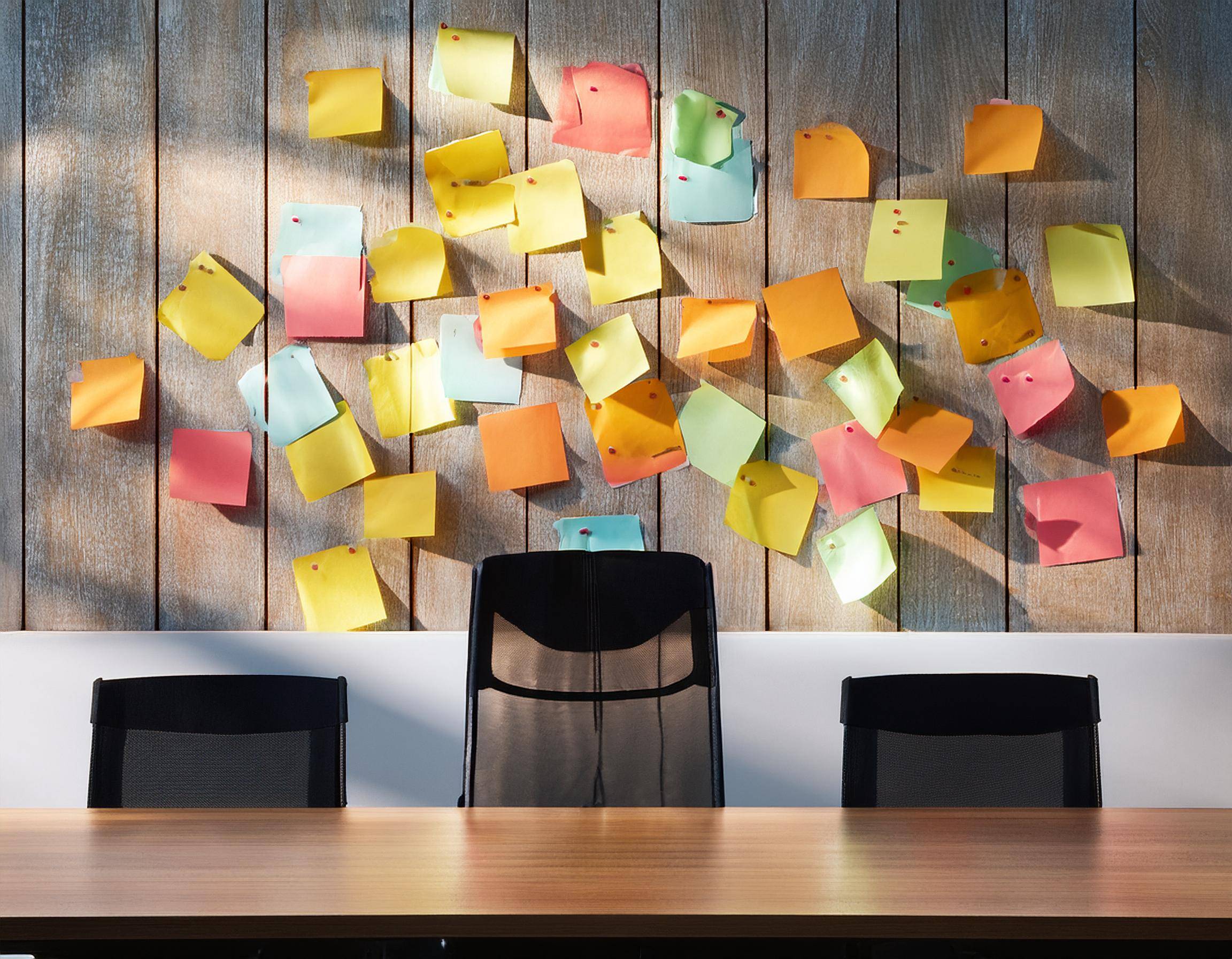 salle de réunion avec des post-it