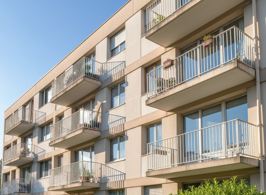 vu de façade avec balcon